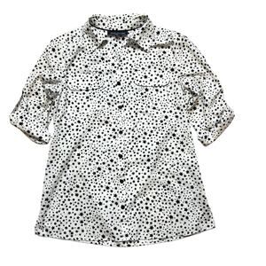 Jones New York Stars Button Up Shirt Women's Americana White Casual Roll Sleeves